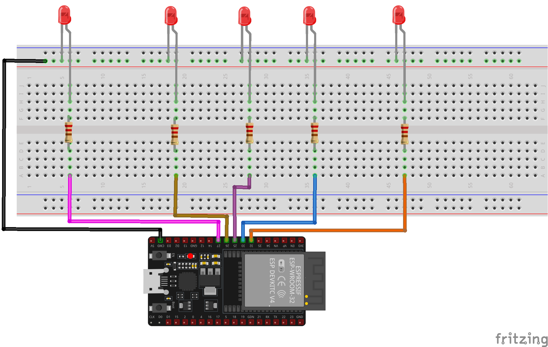 Circuit Diagram of a Hand Gesture-Controlled LED System with ESP32