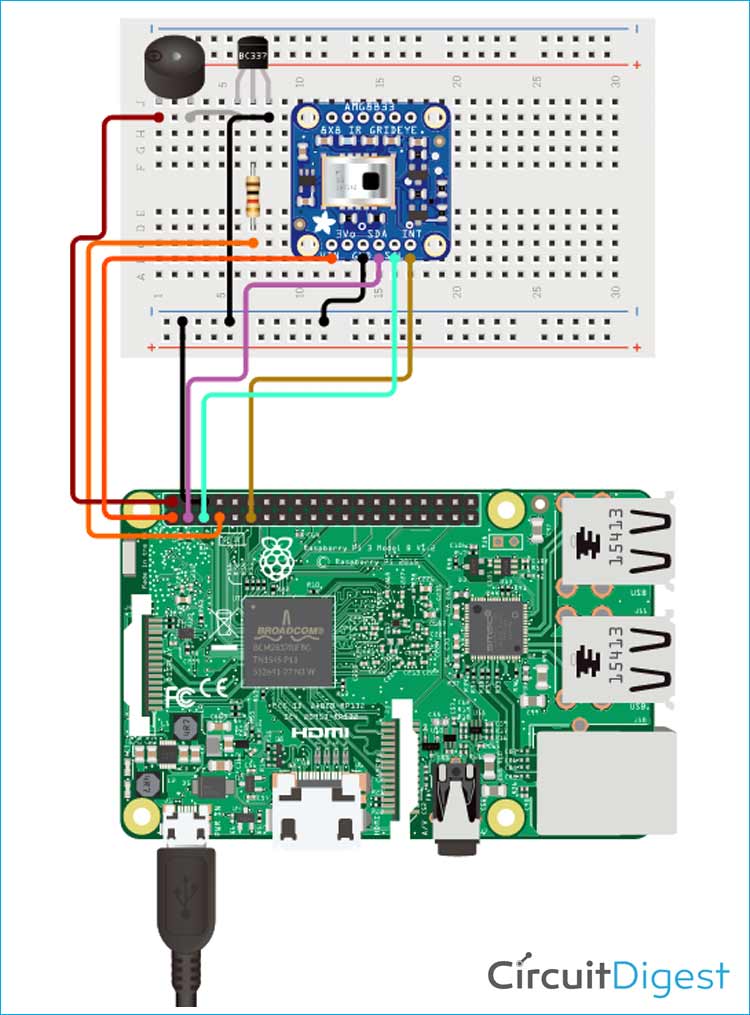 AMG8833 Based Thermal Temperature Sensor Circuit Diagram