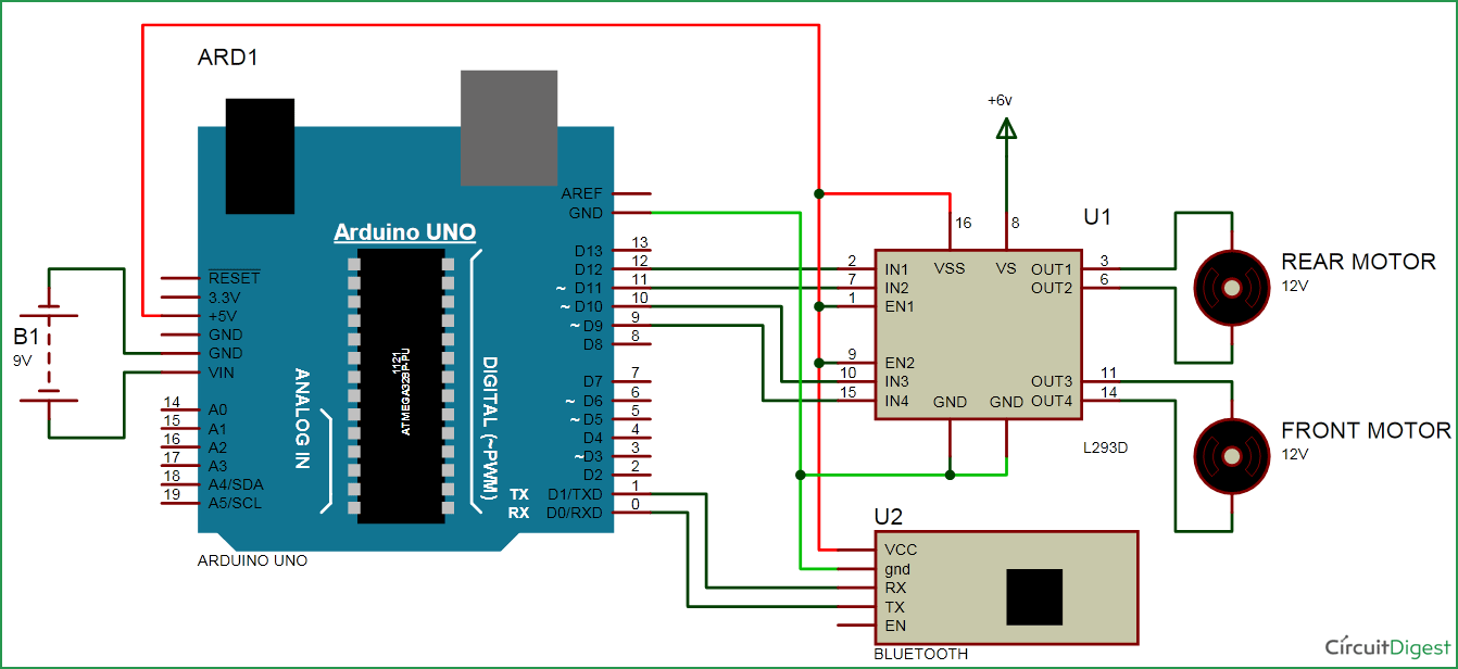 Bluetooth Controlled Car Circuit Diagram