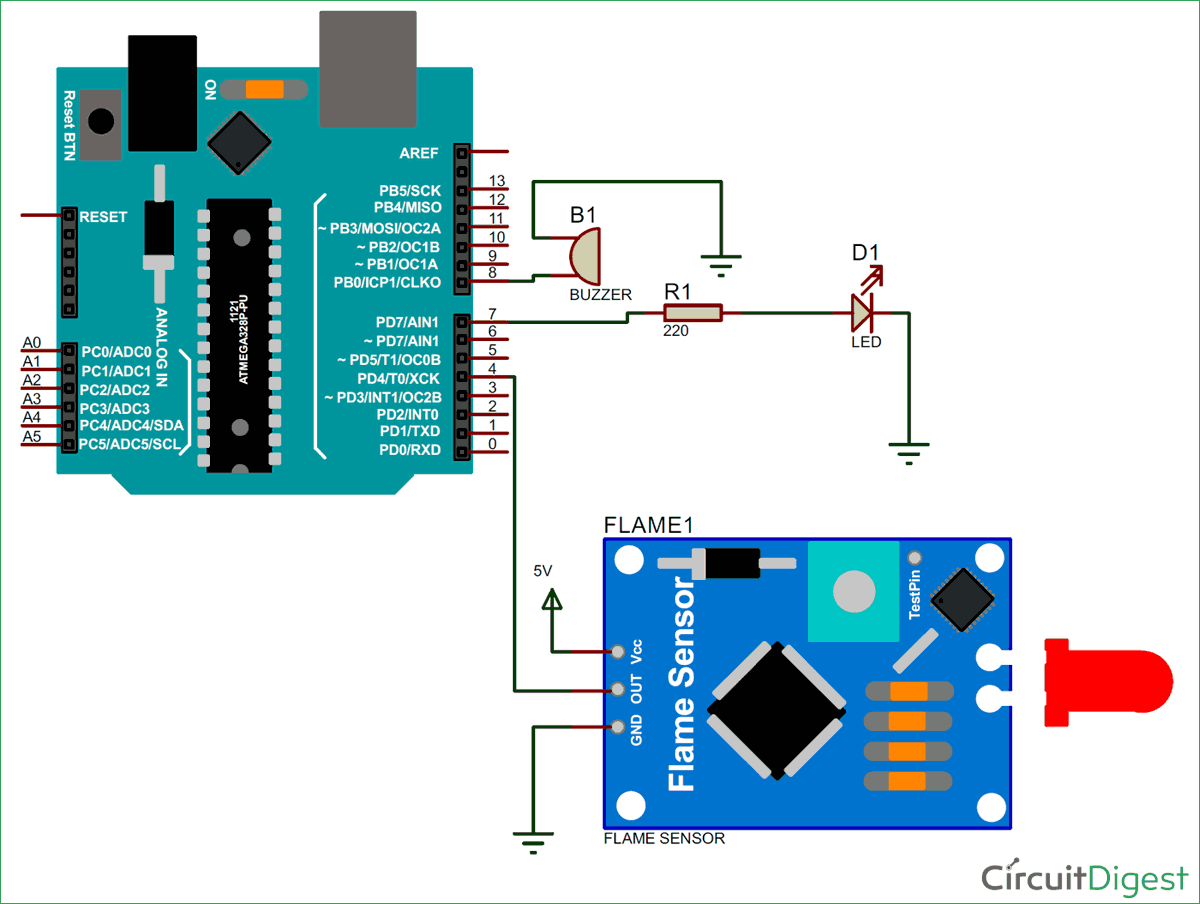 Arduino Flame Sensor Circuit Diagram