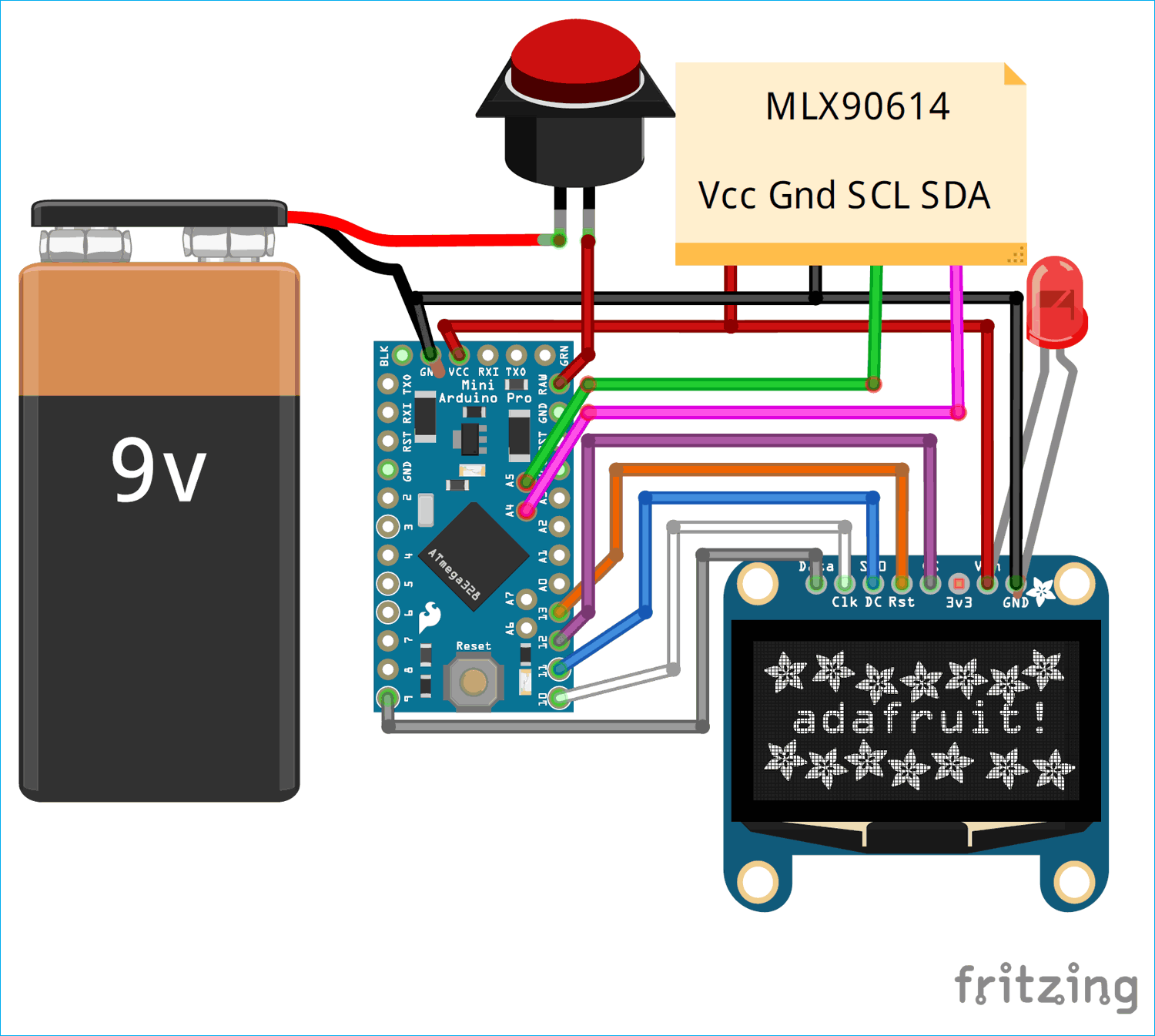 Arduino MLX90614 Infrared Thermometer Circuit Connections