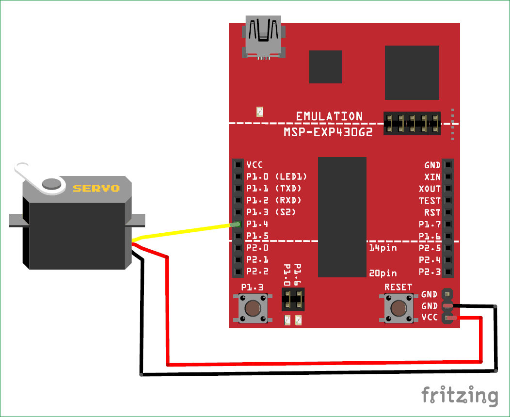 Circuit diagram for Interfacing Servo Motor with MSP430G2