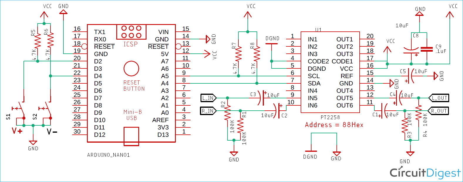 Digital Audio Volume Controller Schematic