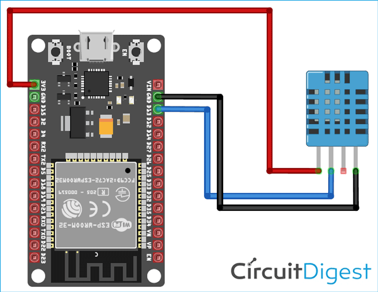 ESP32 with DHT11 Circuit Diagram