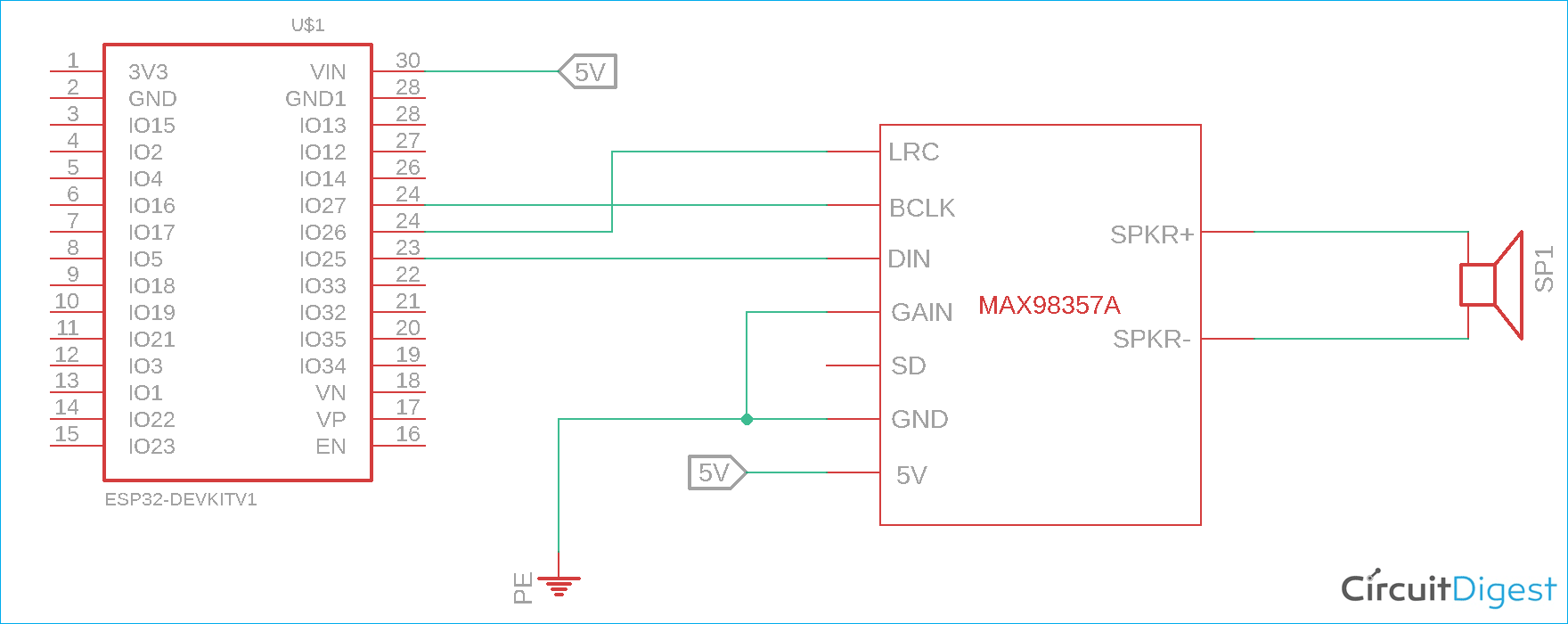 ESP32 I2S Communication Schematic