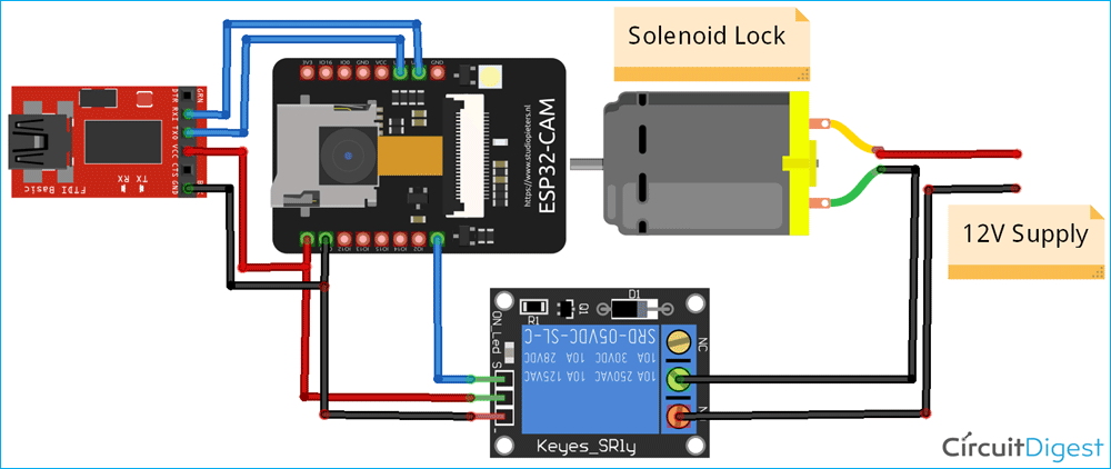 ESP32-CAM Face Recognition Door Lock System Circuit Diagram