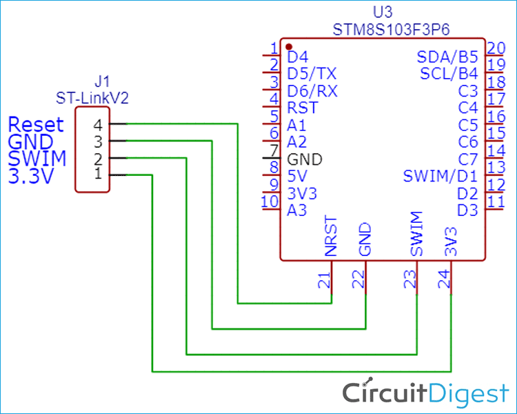 Interfacing STM8S Development board using ST-Link V2