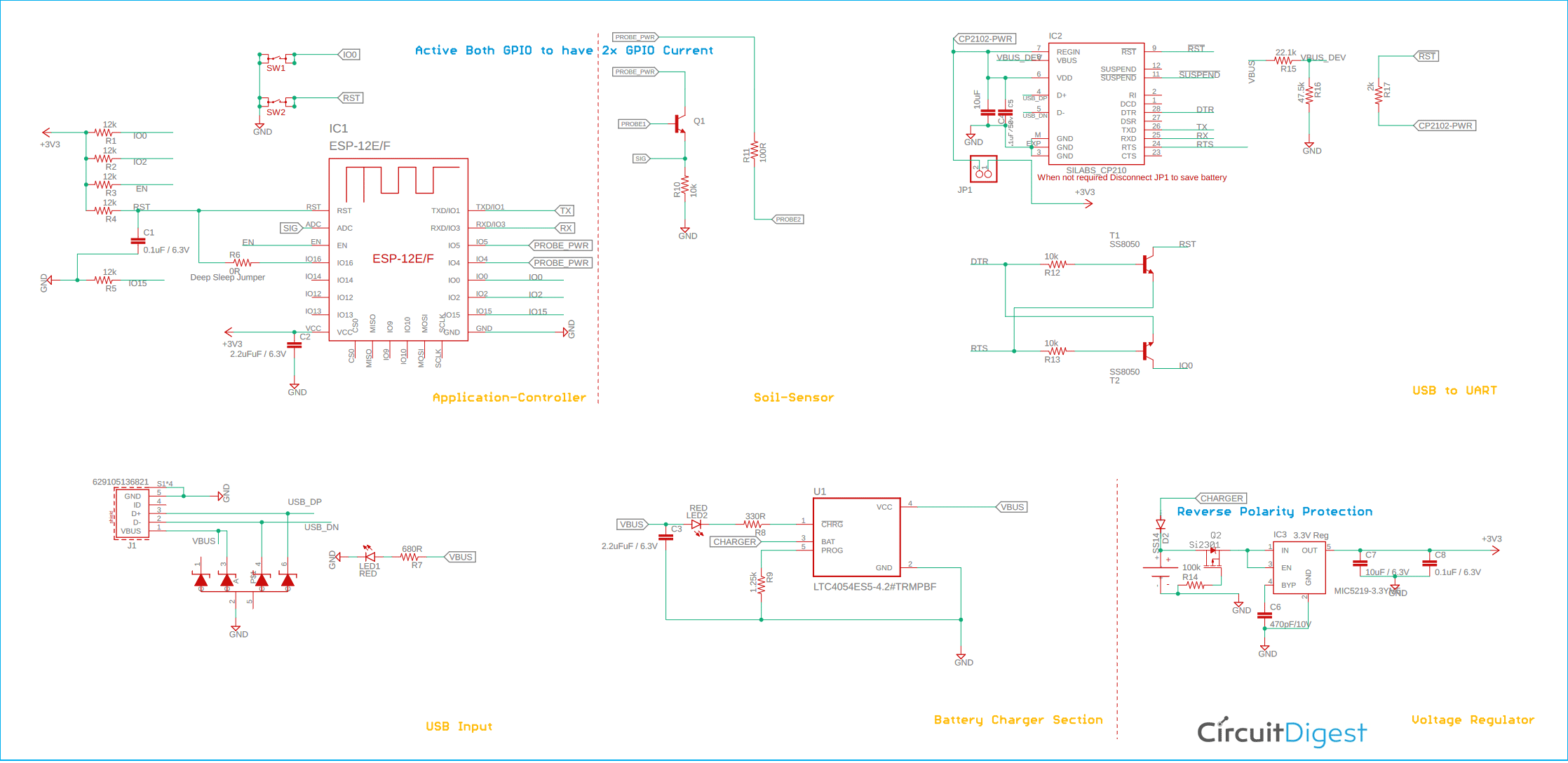 Soil Moisture Monitoring Device Circuit Diagram