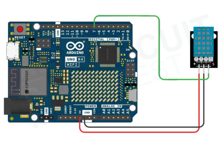 Arduino Uno R4 WiFi DHT11 Interfacing Circuit