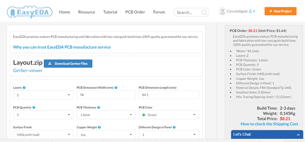 Ordering PCB on EasyEDA
