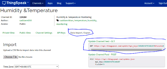 Temperature-Humidity-Monitoring-setup-ThingSpeak-GET-URL