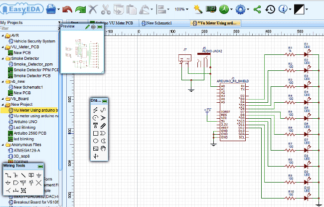 VU-Meter-Arduino-shield-circuit-EasyEDA