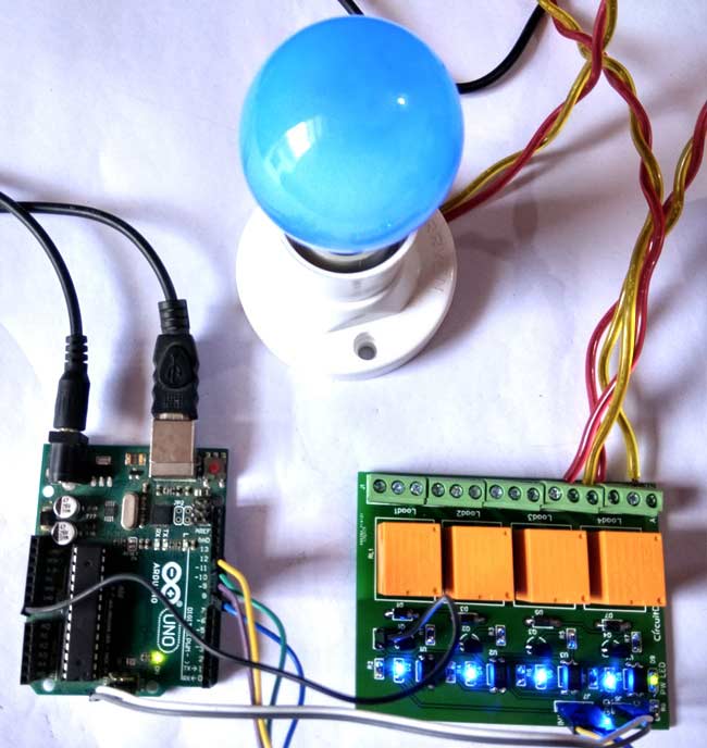 demonstrating 4 channel relay driver module using arduino