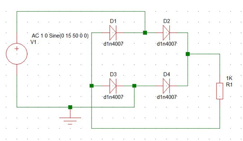 Full wave rectifier simulation diagram