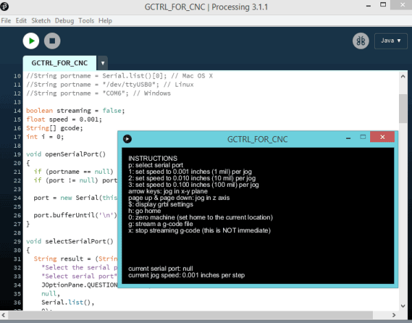 processing IDE for uploading g-code in arduino CNC machine