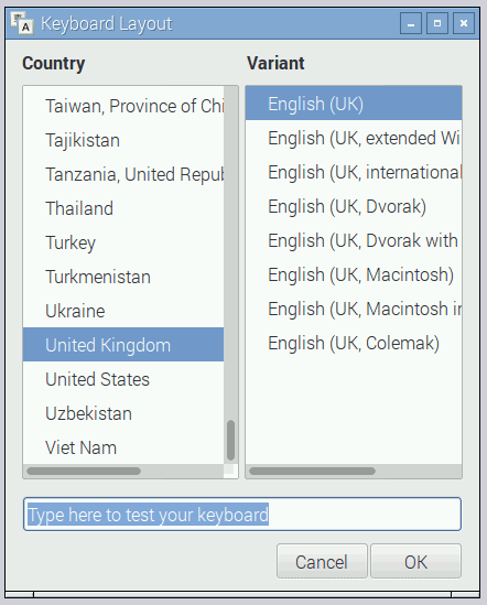 raspberry pi keyboard layout