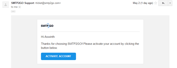 smtp2go activate