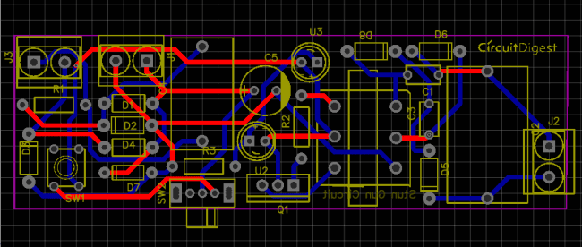 top layer of stun gun circuit pcb from easyeda