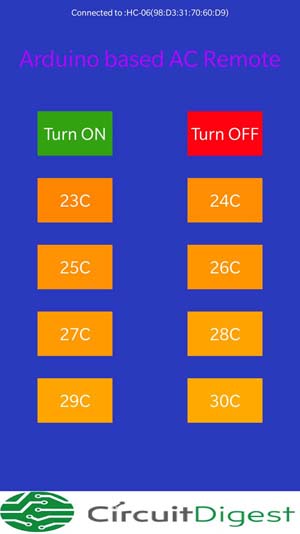 Android application for bluetooth controlled ac