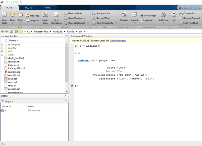 Arduino properties on MATLab