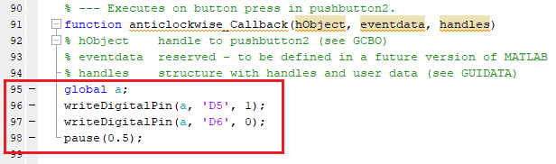 Command to run DC motor anticlockwise in MATLAB