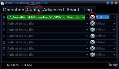 Config your file in NodeMCU Firmware Programmer Open NodeMCU Firmware Programmer
