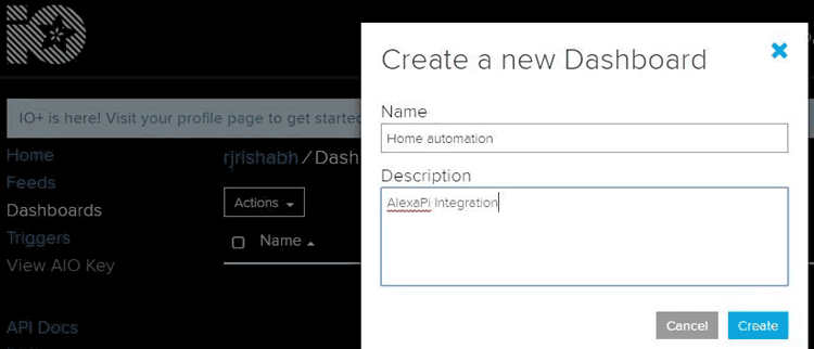 Enter Details for your new Dashboard in your Adafruit Account