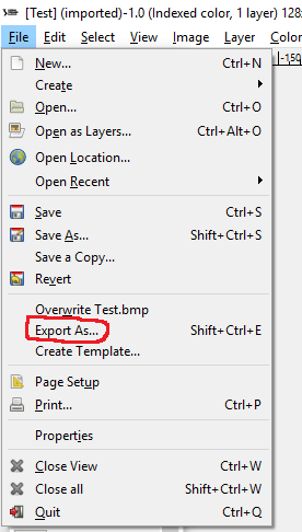 Export image using GIMP 2 software