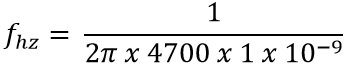 Frequency calculation at C equals to 1nf and R equals to 4.7k