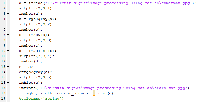 Image Processing using MATLAB Editor Window