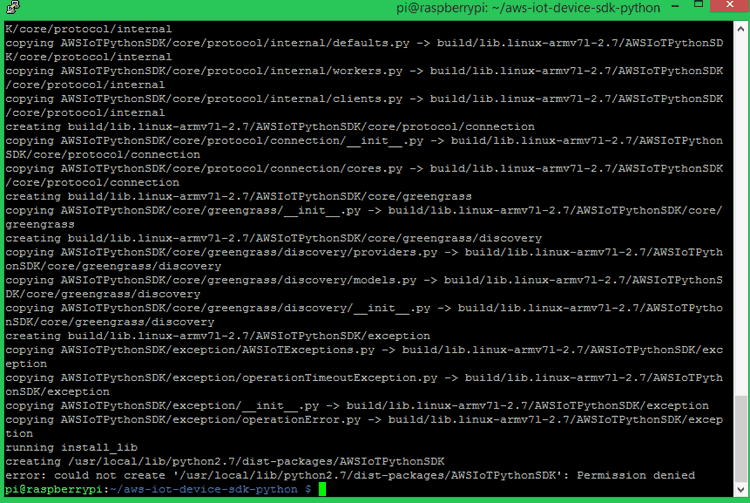 Installing the setup file for AWS IoT