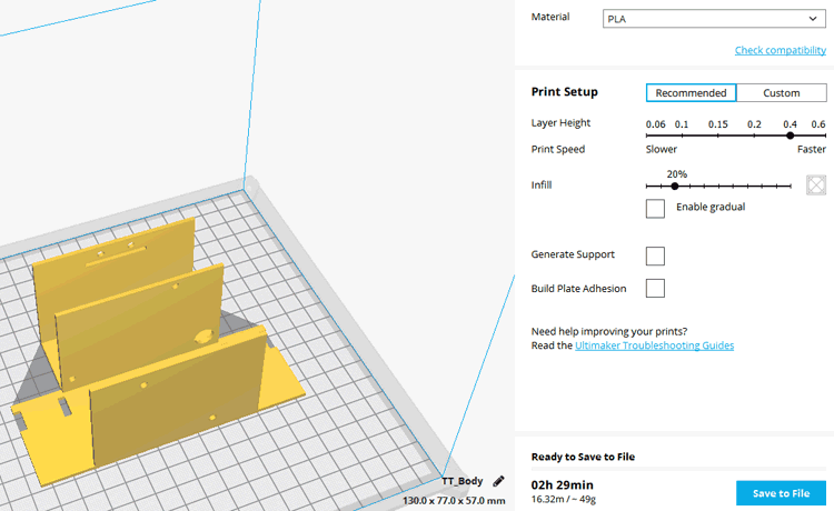 Manual Setting in Cura for Self Balancing Robot