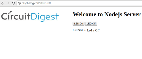 Nodejs webserver for Controlling a LED