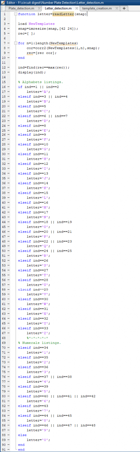 Number Plate Letter detection Code using MATLAB Image Processing