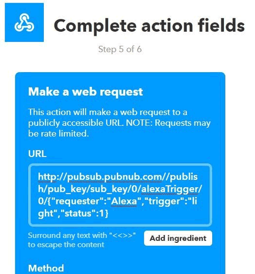 Paste URL of PubNub in IFTT