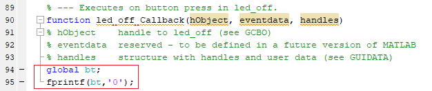 Sending turn off command via Bluetooth from MATLAB to Arduino using MATLAB GUI