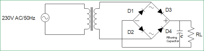 Simple Bridge Rectifier Circuit with Filter