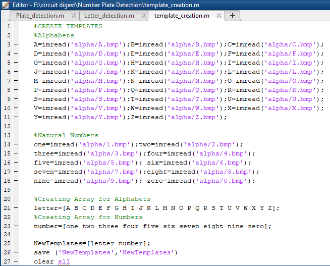 Template Creation using MATLAB for Vehicle License Plate Number