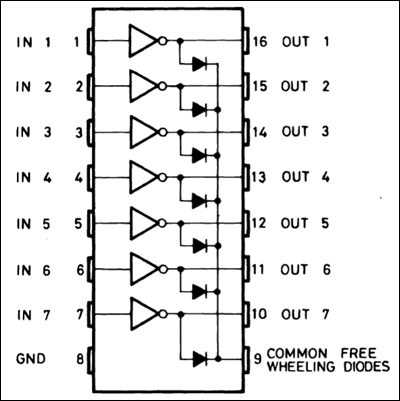 ULN2003 Motor Driver IC Pinout