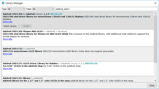 Adafruit Library for Interfacing OLED with NodeMCU