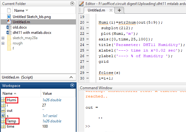 Checking DHT11 Logged Data on Matlab