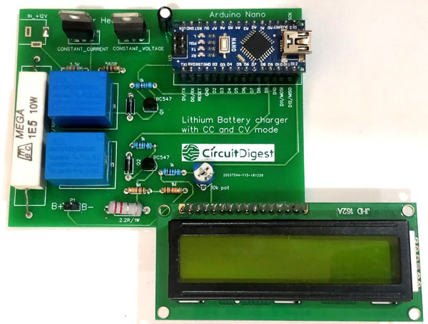 Circuit Hardware for 7.4V Two Step Lithium Battery Charger Circuit