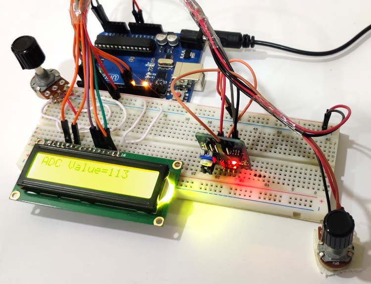 Arduino PCF8591 ADC Module Circuit Connections on Breadboard