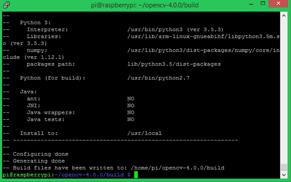 Configure CMake for OpenCV on Pi