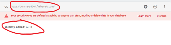 Database Created for Controlling LED using Google Firebase