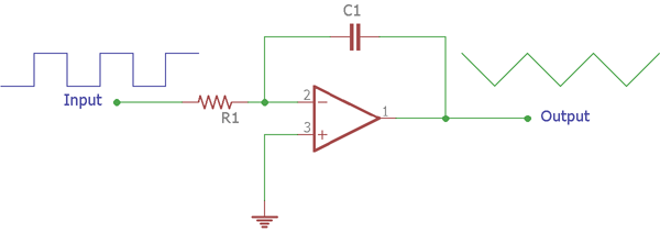 Op-amp Integrator Behavior on Square Wave Input