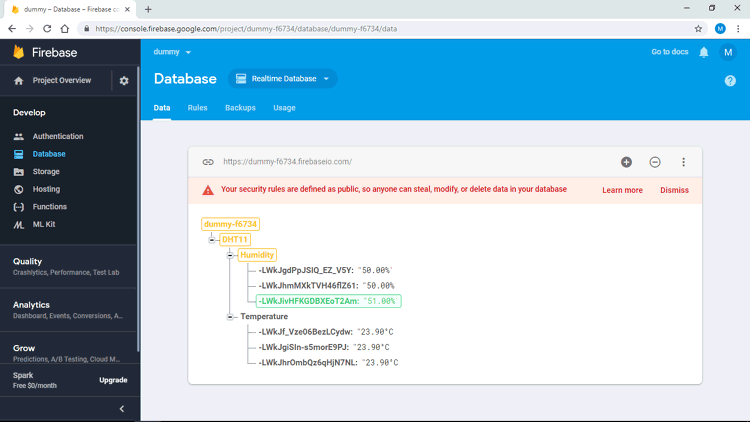  Sending Temperature and Humidity sensor data to Firebase Real-Time Database