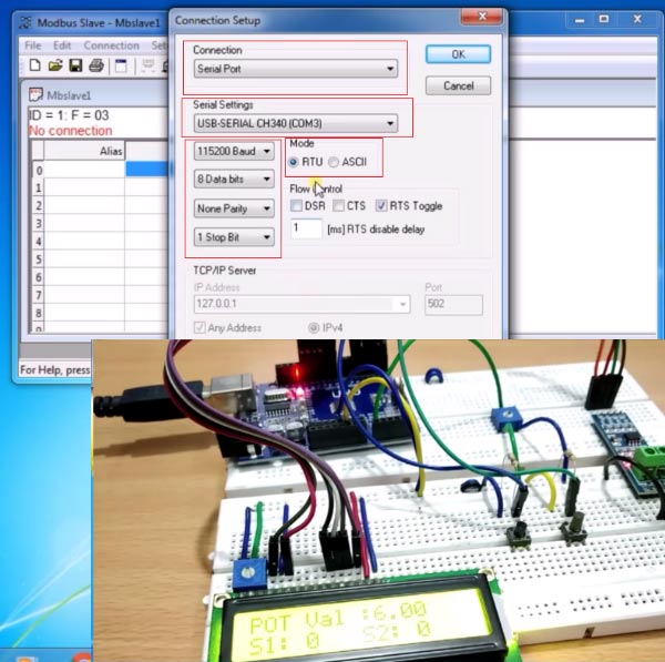 Setup Modebus Slave Tool for RS485 Serial Communicatio