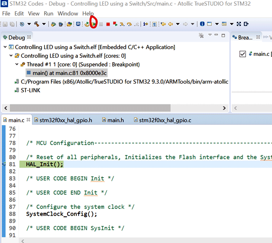 Debugging STM32 Necleo64 Development Board