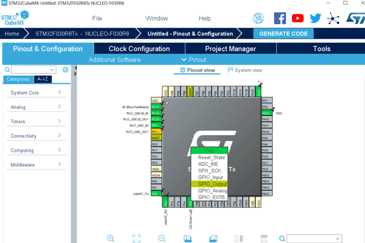 STM32CubeMX for STM32 Nucleo64 Development Boards